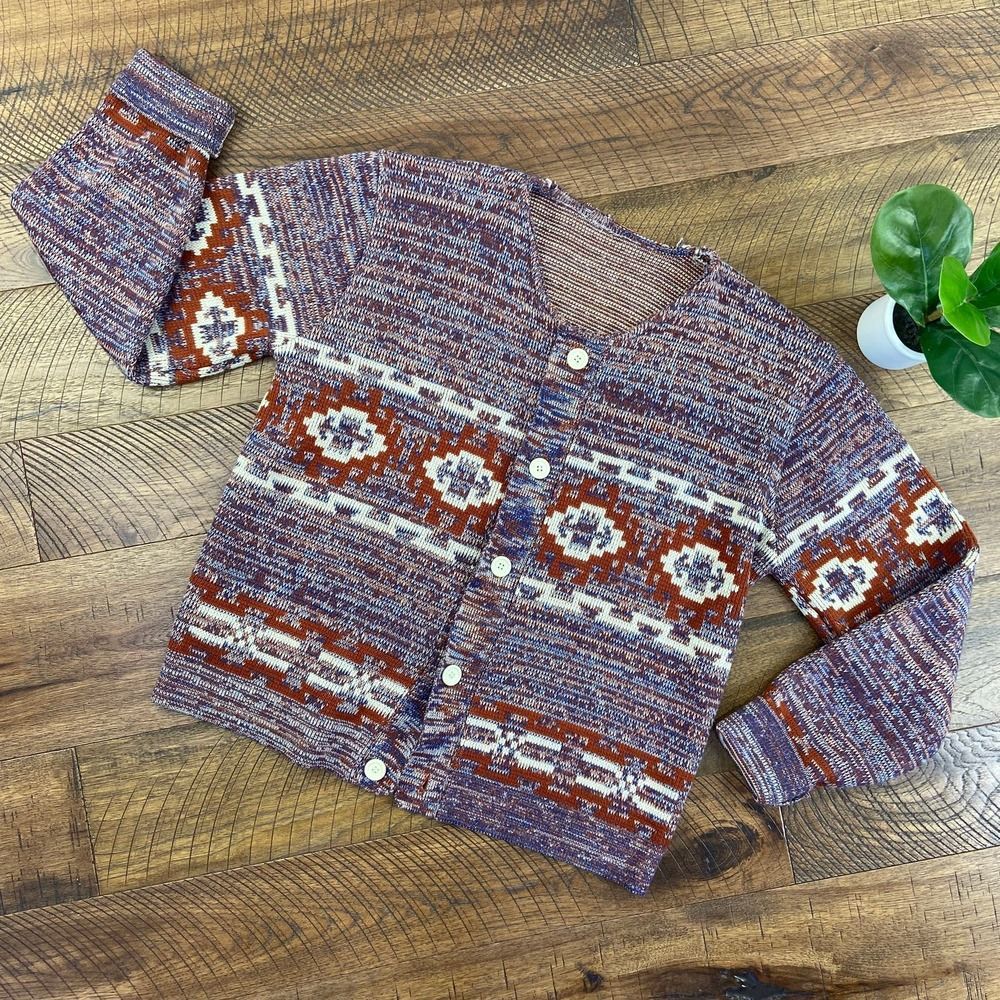 KARMAN L Womens Vintage Nordic Aztec Knit Wool Cardigan Denver Colorado